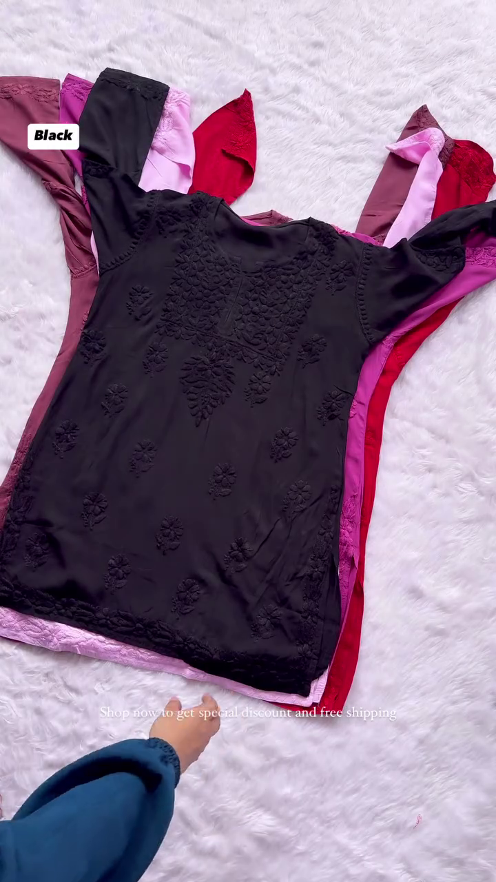 Short Maroon Chikankari Kurti for Women – Elegant Embroidered Cotton in 6 Stylish Colors - Image 6