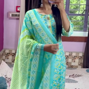 Vibrant Cotton Printed Salwar Suit Set with Dupatta – Soft & Stylish Ethnic Wear (10 Colors)