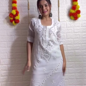 Elegant White Chikankari Kurta Set with Mirror Work – Festive & Summer-Ready Look (5 Colors)