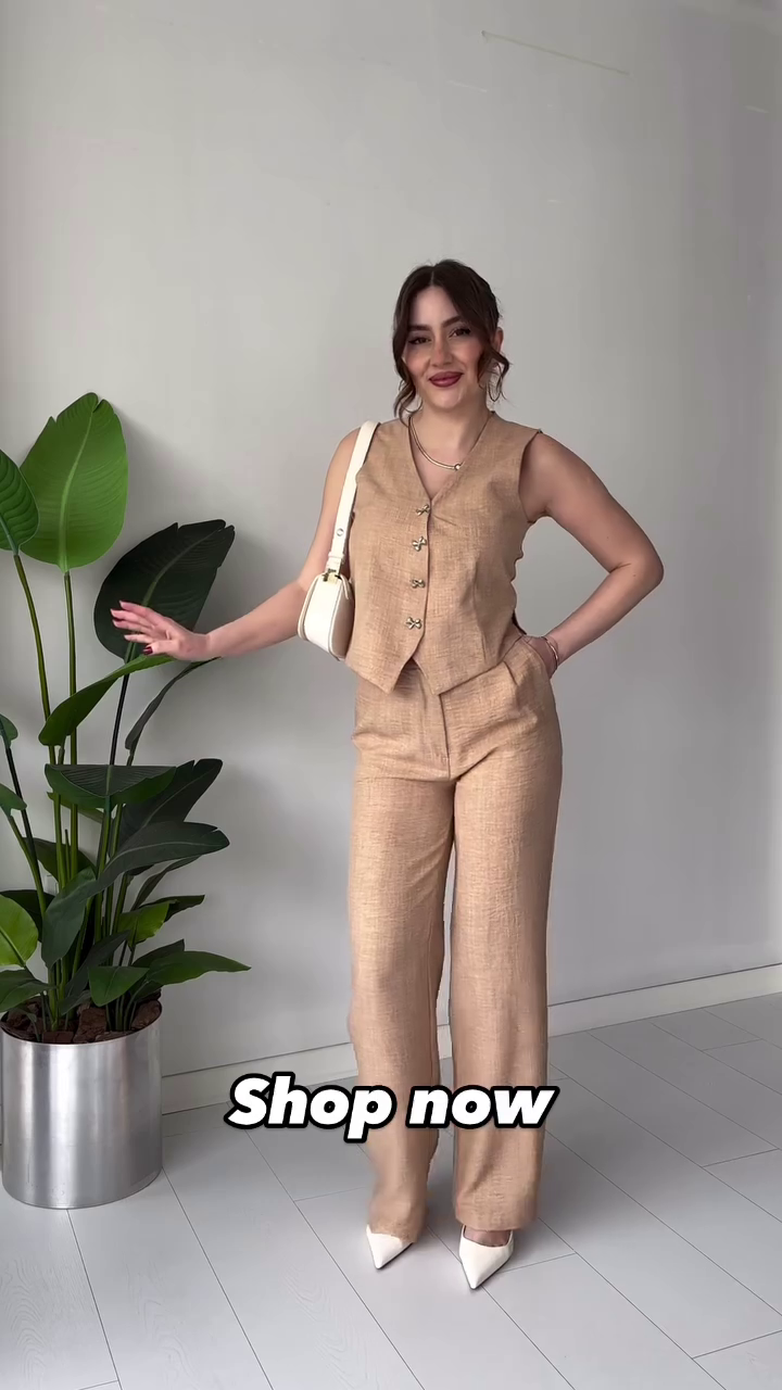 Sleeveless Blue Linen Co-Ord Set with Stylish Bow Buttons – Available in 6 Colors - Image 7