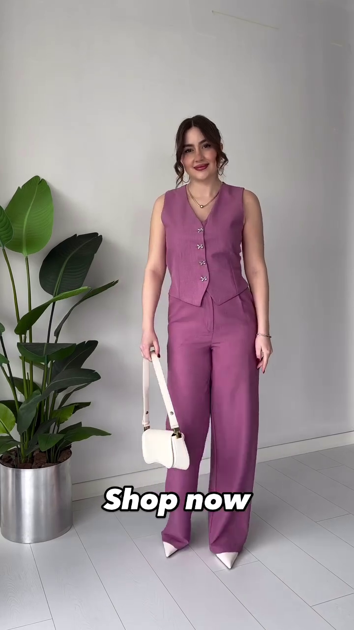 Sleeveless Blue Linen Co-Ord Set with Stylish Bow Buttons – Available in 6 Colors - Image 6