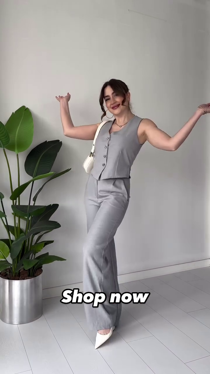 Sleeveless Blue Linen Co-Ord Set with Stylish Bow Buttons – Available in 6 Colors - Image 4