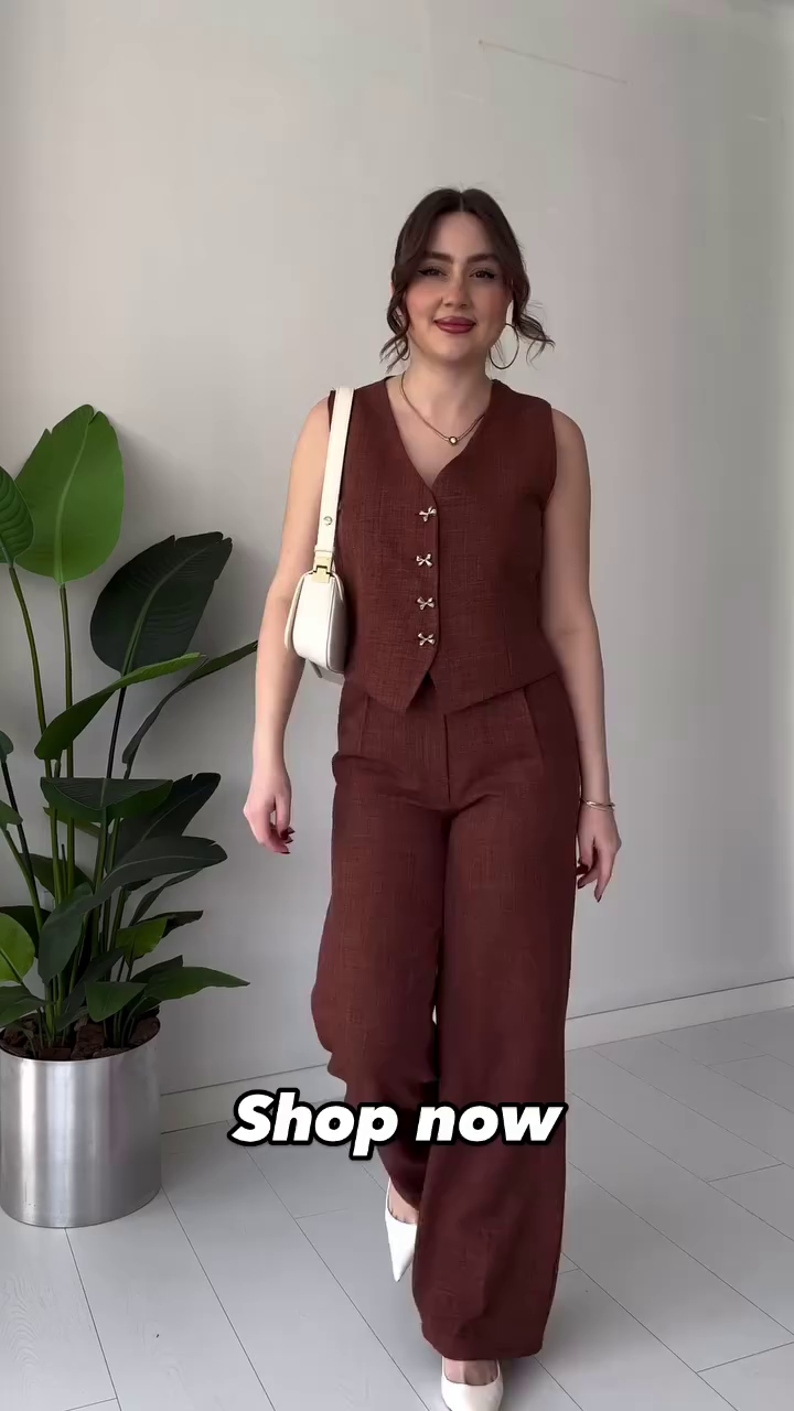 Sleeveless Blue Linen Co-Ord Set with Stylish Bow Buttons – Available in 6 Colors - Image 3