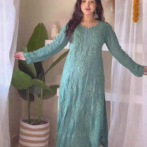 Soft Pink Cotton Chikankari Kurta with White Palazzo – Graceful Ethnic Wear for Everyday Elegance