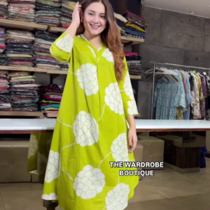 Bright Lime Green Cotton Kurta Set for Office & Casual Wear – Floral Printed Co-Ord Style (Available in 4 Colors)