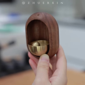 "Handcrafted Walnut Meditation Bell - Minimalist Wooden Chime with Brass Striker for Mindfulness Practice"