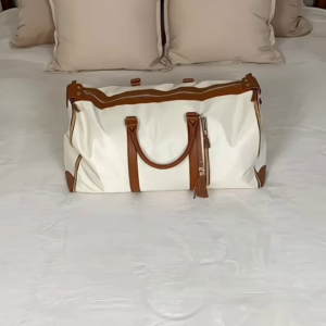 Elegant Weekend Duffle Bag: Luxurious Cream and Tan Leather Travel Tote with Classic Design