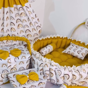 Coordinated Baby Nest and Bedding Set - Soft Rainbow Print for Newborns and Infants