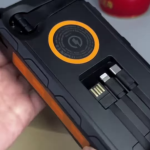 Rugged Solar Power Bank with Integrated Charging Cables - Portable Outdoor Battery Pack