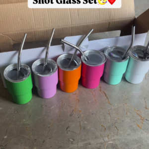 Colorful Mini Stainless Steel Tumbler Shot Glass Set with Straws and Lids