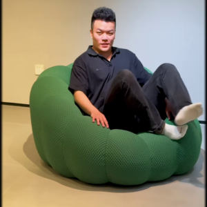 Oversized Knitted Round Floor Pouf Ottoman – Comfortable Seating and Footrest