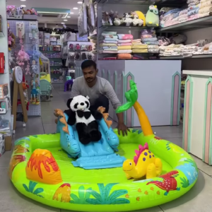 Kids' Inflatable Play Pool with Slide and Fun Animal Graphics