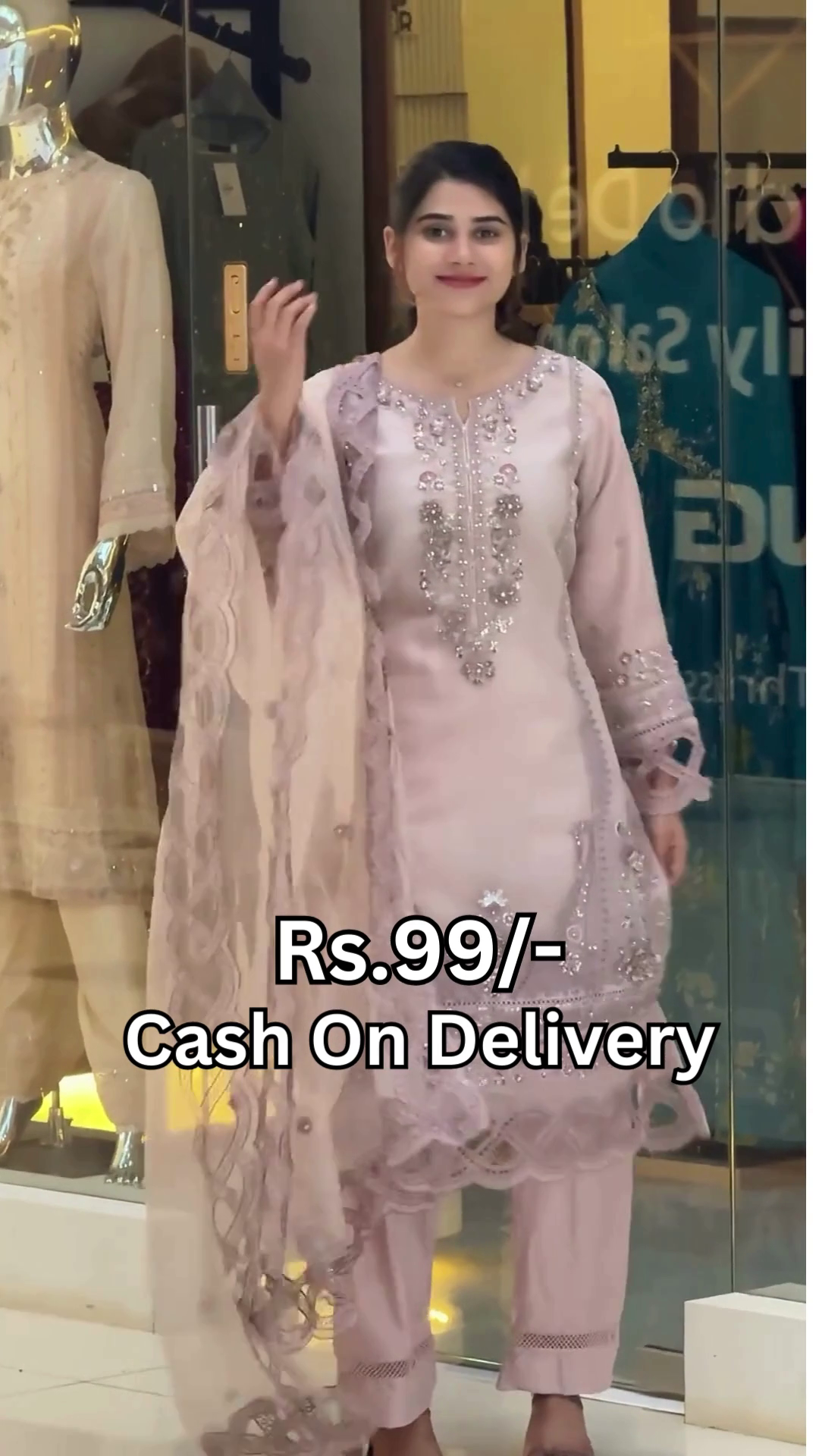 Celestial Pearl Grey Embroidered Organza Suit Set - Image 2