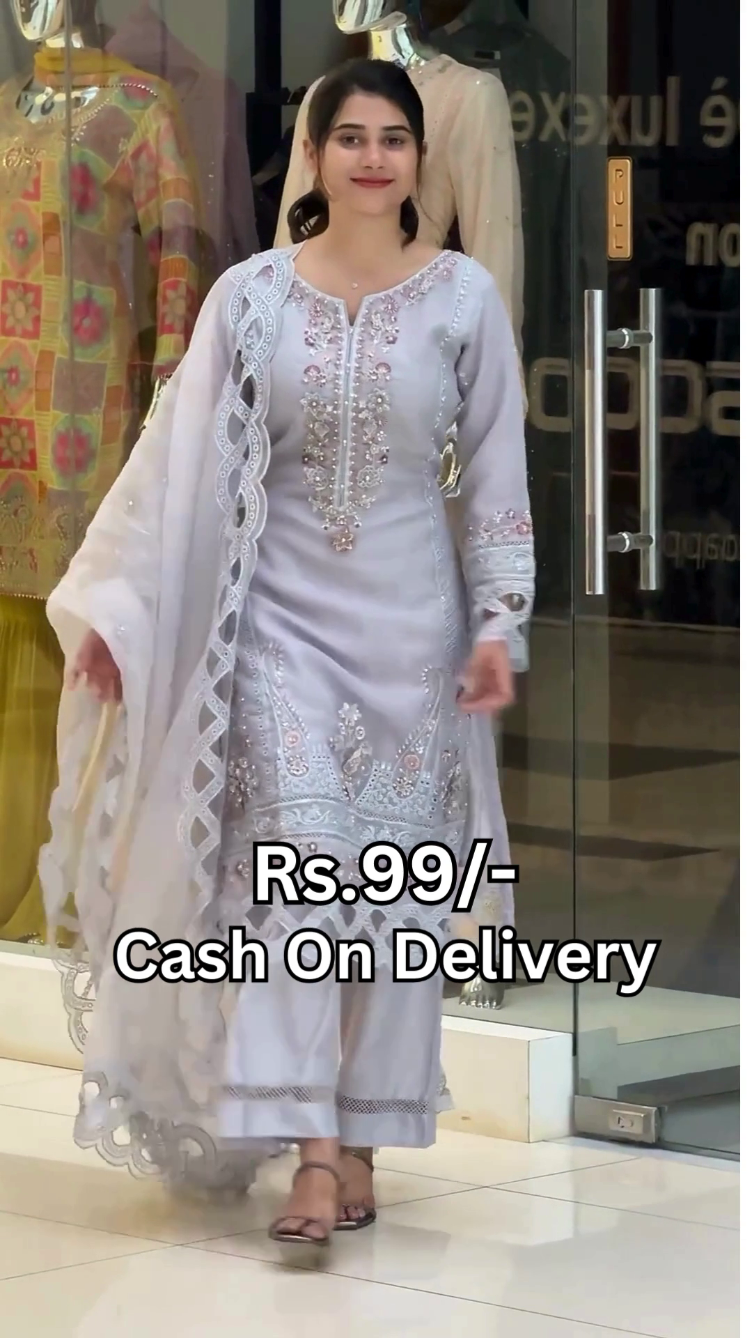 Celestial Pearl Grey Embroidered Organza Suit Set