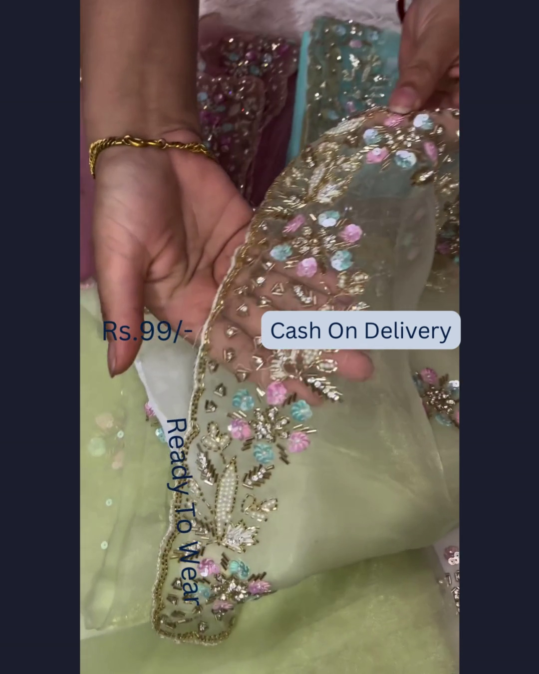 Lime Frost Embroidered Organza Dupatta - Image 2