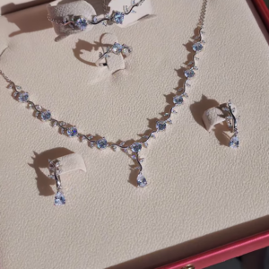 Elegant Silver-Tone Crystal Jewelry Set with Necklace, Earrings, Ring, and Bracelet – Bridal & Party Wear