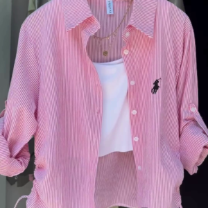 Casual Chic: Pink Striped Overlay with Cinch Detail