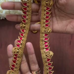 Traditional Red Palakka Haram Necklace – Temple-Inspired South Indian Bridal Jewelry