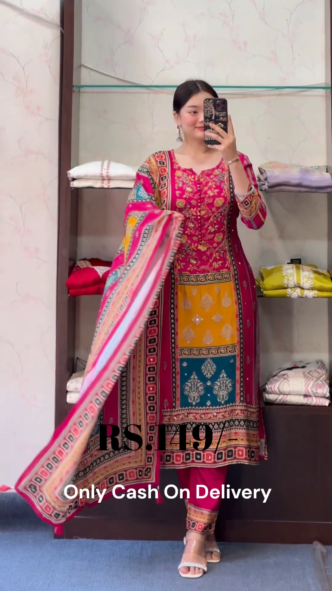 Royal Magenta Multi-Color Printed Suit Set