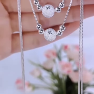 Elegant 925 Sterling Silver Layered Necklace with Frosted Bead Pendants - Delicate Women's Jewelry