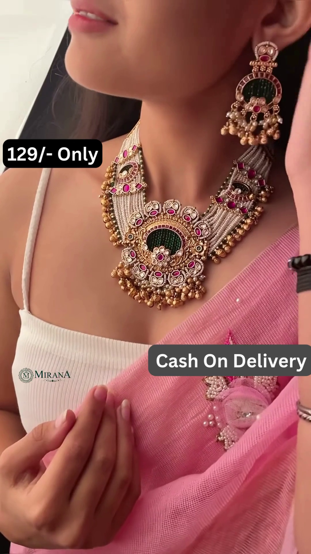 Intricate Gold-Toned Necklace and Earrings Set with Kundan and Gemstone Accents - Traditional Indian Jewelry