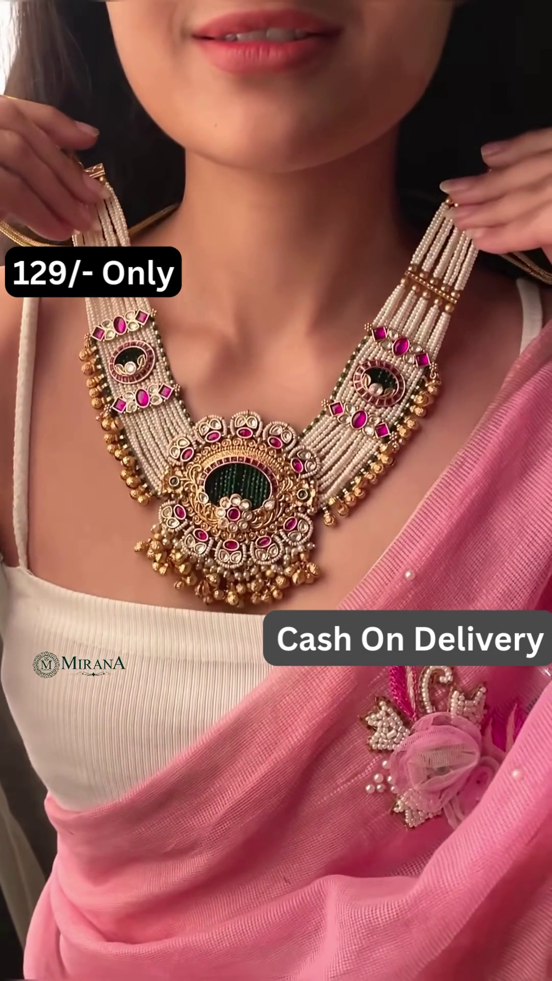 Intricate Gold-Toned Necklace and Earrings Set with Kundan and Gemstone Accents - Traditional Indian Jewelry - Image 2