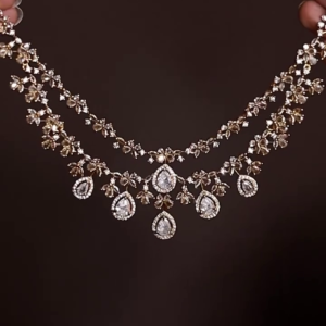 Dazzling Two-Layer Diamond Lookalike Necklace Set with Pear and Round Cubic Zirconia