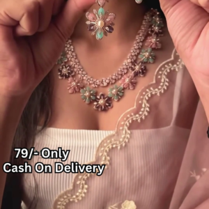 Elegant Floral Necklace and Earrings Set with Kundan and Pastel Gemstone Accents