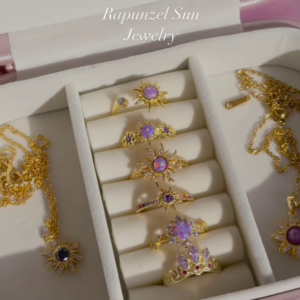 Rapunzel Sun Inspired Gold-Toned Ring Set with Purple and Opal Accents