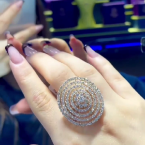 Dazzling 14k White Gold Round Diamond Pave Cocktail Ring - Statement Jewelry