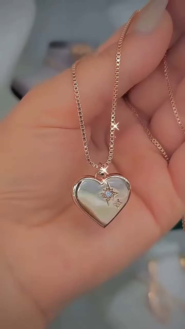 Elegant Rose Gold-Toned Double Heart Necklace with Sparkling Accents - Image 10