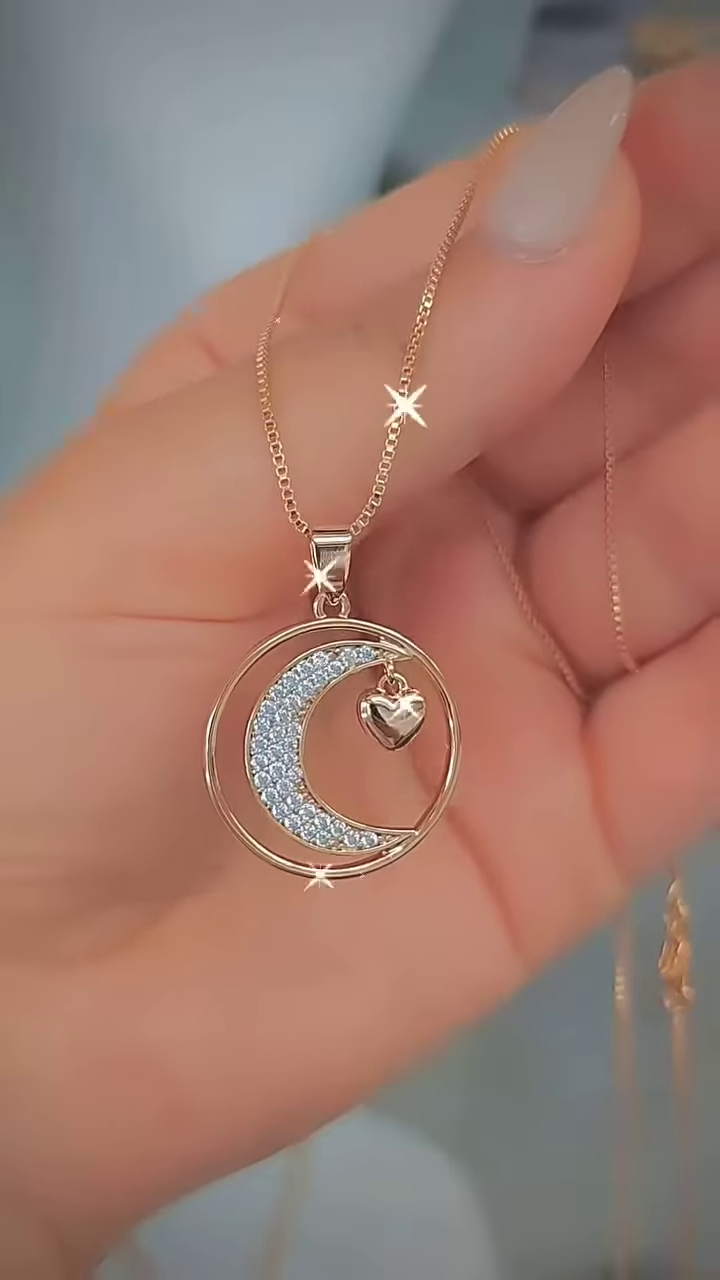 Elegant Rose Gold-Toned Double Heart Necklace with Sparkling Accents - Image 3