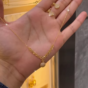 Delicate Gold-Toned Necklace and Earrings Set with Sparkling Pave Accents