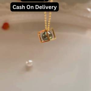 Modern Gold-Toned Necklace with Geometric Cage and Pearl Accent