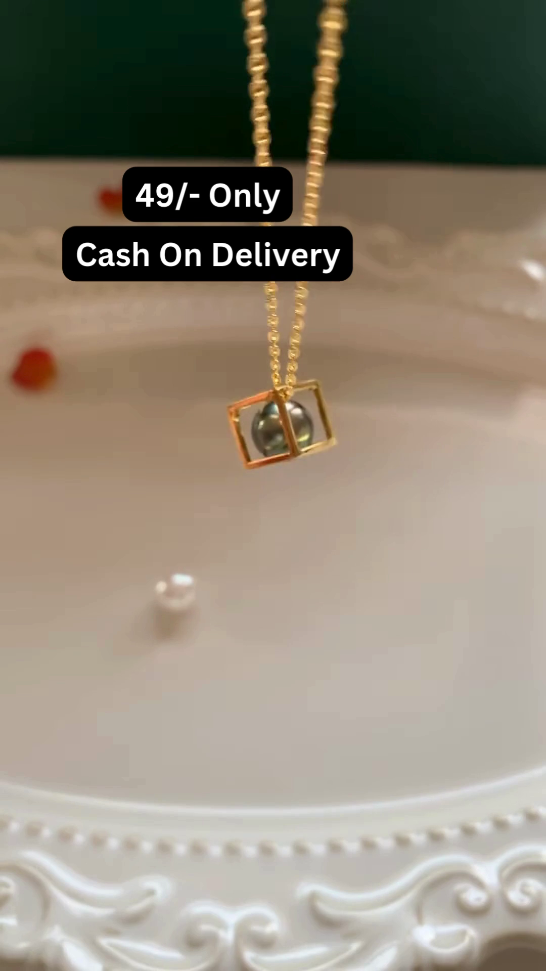 Modern Gold-Toned Necklace with Geometric Cage and Pearl Accent