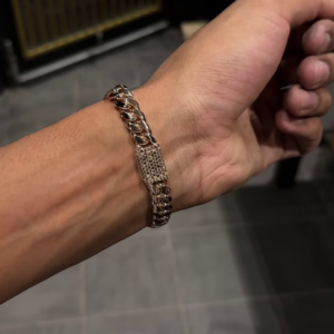 Rose Gold Cuban Link Bracelet with Natural Brown VS Diamonds