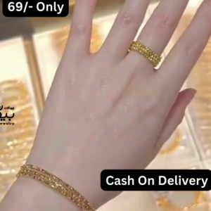 Textured Gold-Toned Bracelet and Ring Set with Intricate Detailing