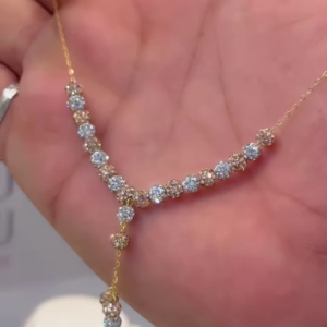 Elegant Two-Tone Gold Y-Necklace with Graduated Diamond Clusters