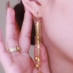 Elegant Gold-Toned Chain Drop Earrings with Dangling Spheres