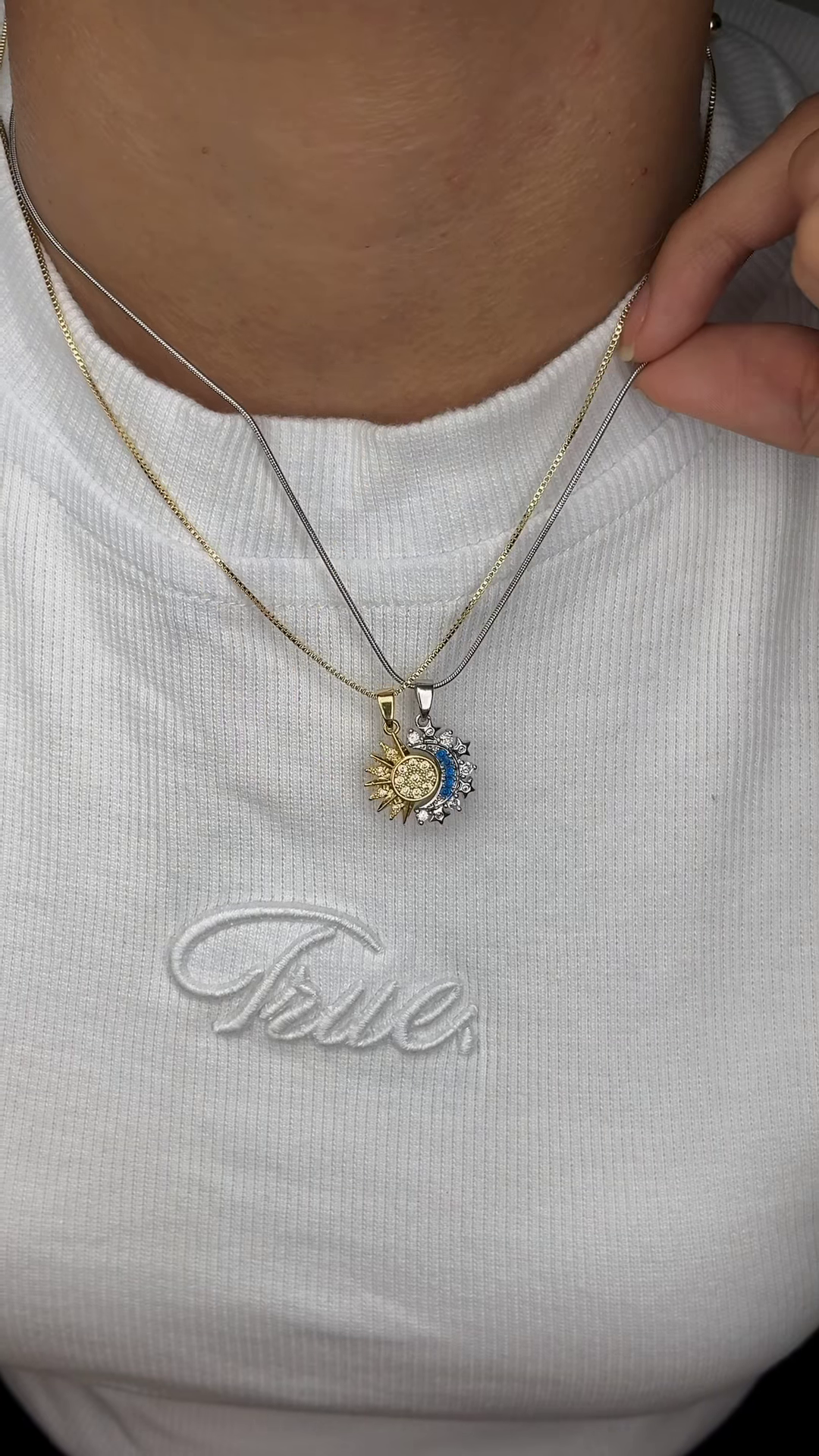 Celestial Sun and Moon Necklace Set - Mismatched Metal Layered Pendants - Image 2