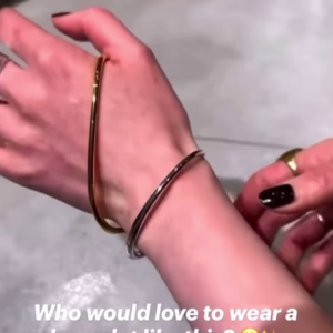 Modern Open Cuff Bangle Bracelet with Contrasting Metal Ends