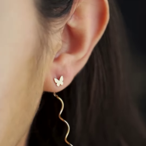 Delicate Gold-Toned Butterfly Stud Earrings with Flowing Chain Drop