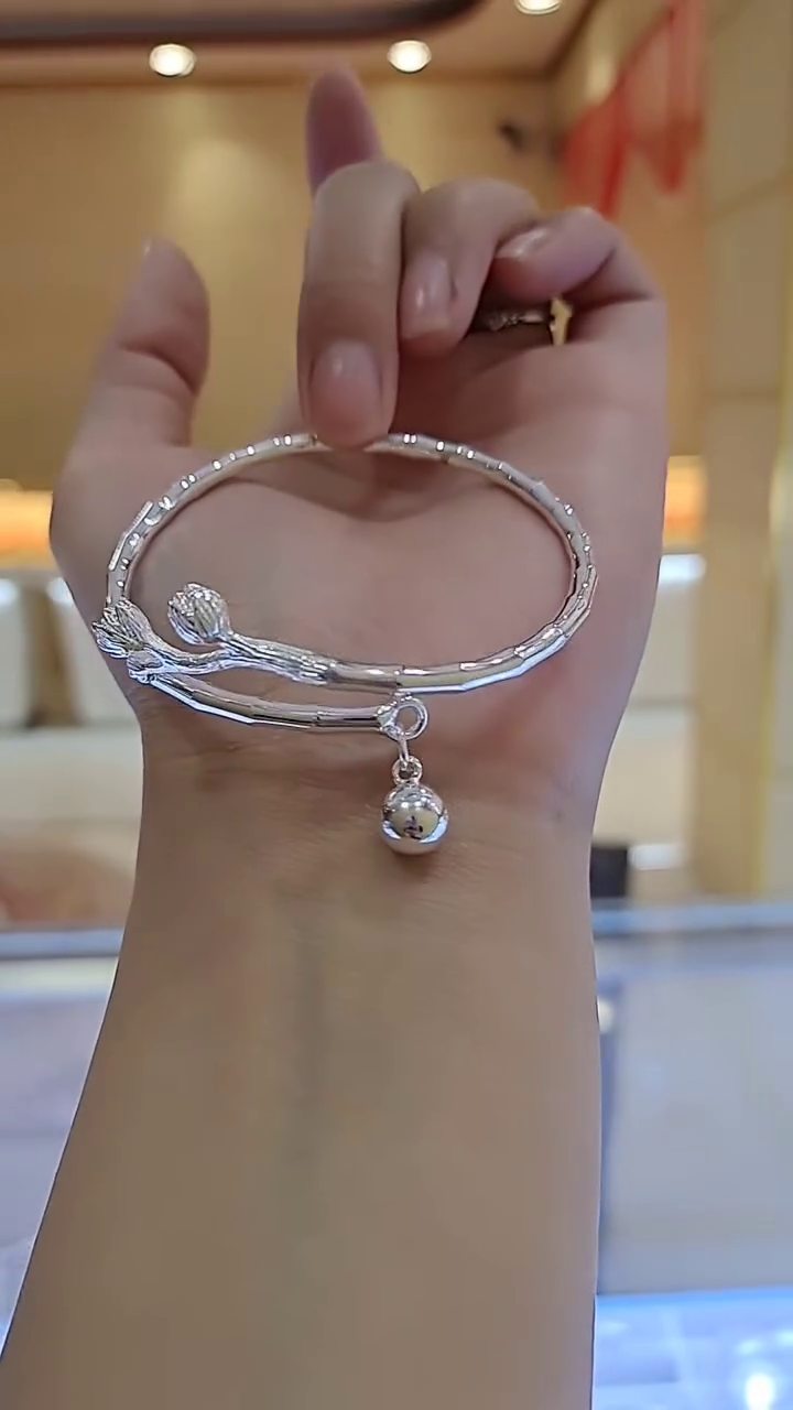 Nature-Inspired Silver Branch Bangle Bracelet with Dangling Charm – Elegant Women's Jewelry - Image 2