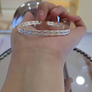 Intricately Woven Silver-Toned Open Cuff Bangle Bracelet