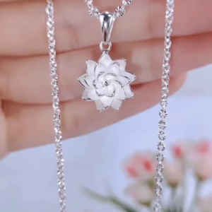 Elegant Sterling Silver Lotus Flower Pendant Necklace with Delicate Details