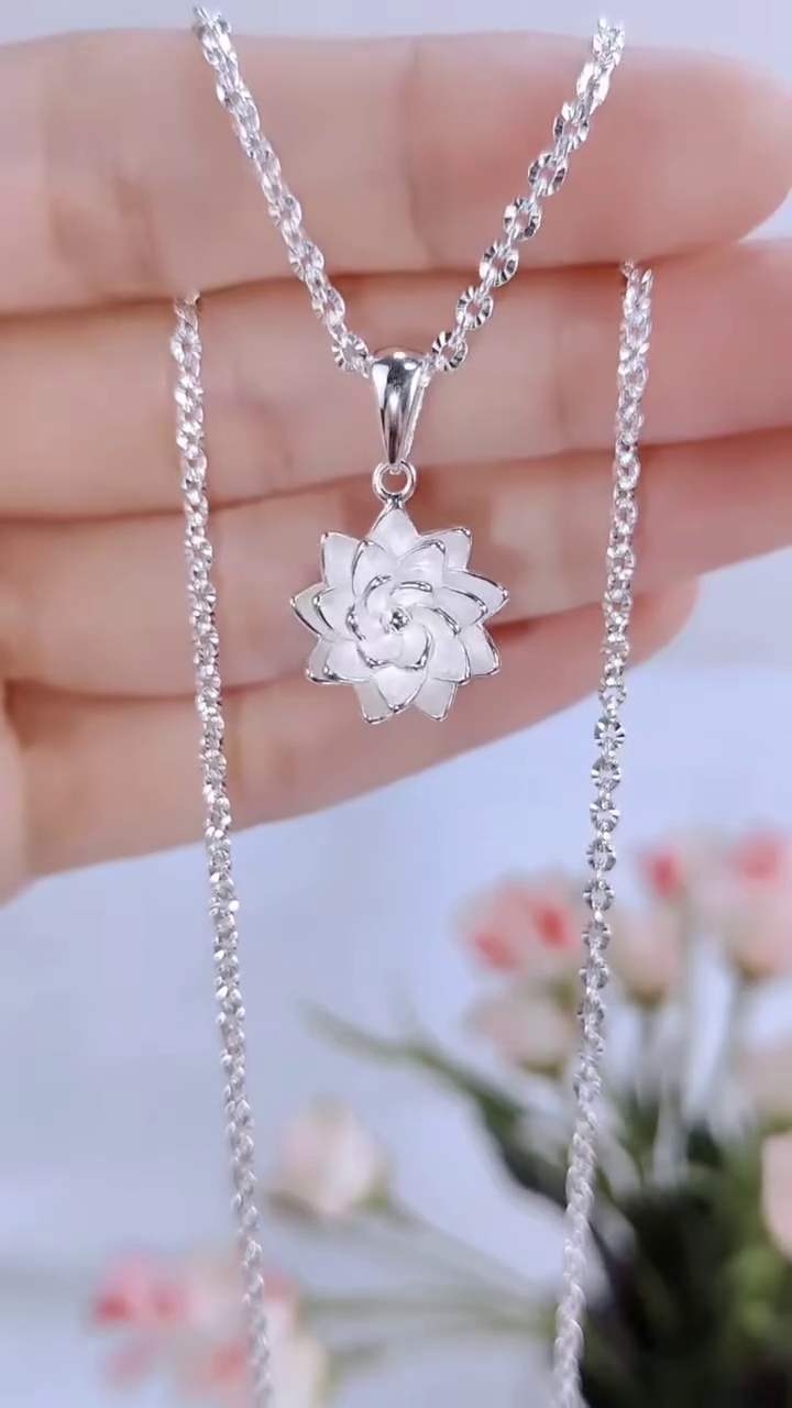 Elegant Sterling Silver Lotus Flower Pendant Necklace with Delicate Details