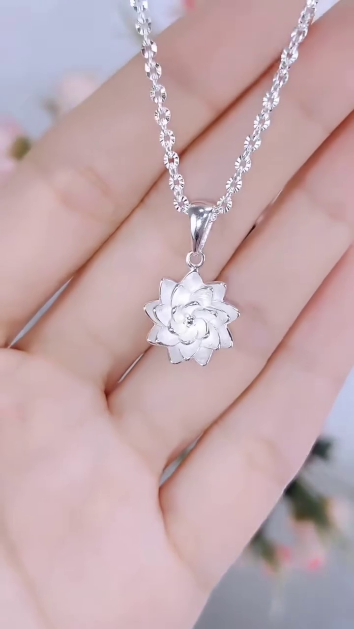 Elegant Sterling Silver Lotus Flower Pendant Necklace with Delicate Details - Image 3