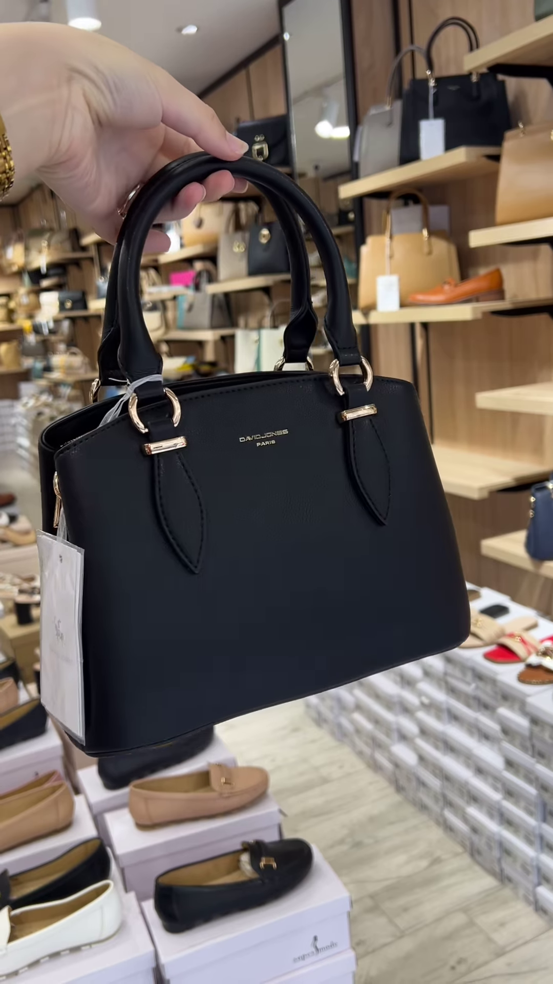 Elegant Structured Top Handle Satchel Handbag in Taupe with Gold-Tone Hardware - Image 3