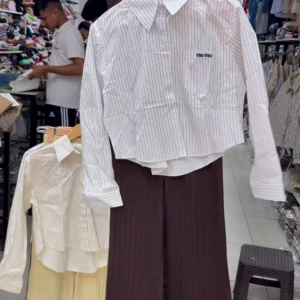 Trendy Women's Cropped Pinstripe Shirt and Wide-Leg Pleated Pants Set