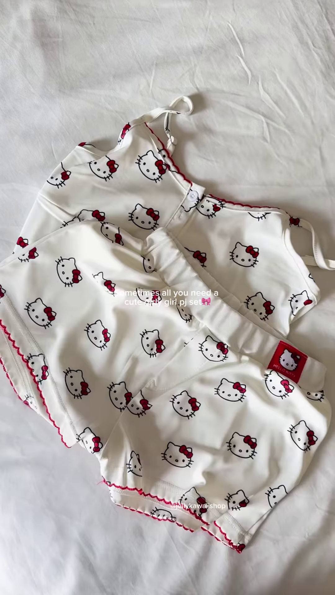 Cute Women's Hello Kitty Cami Pajama Set with Ruffle Trim - Image 2